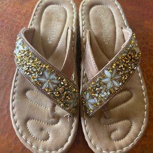 Womens New Tan Embellished Sandals